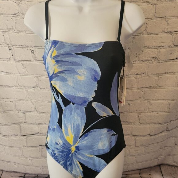 Calvin Klein Floral-Print Strapless Tummy-Control One-Piece Swimsuit - Picture 1 of 6